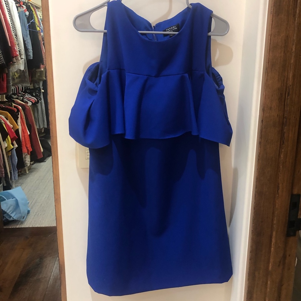 Tahari Cobalt Blue Peplum Mini Dress